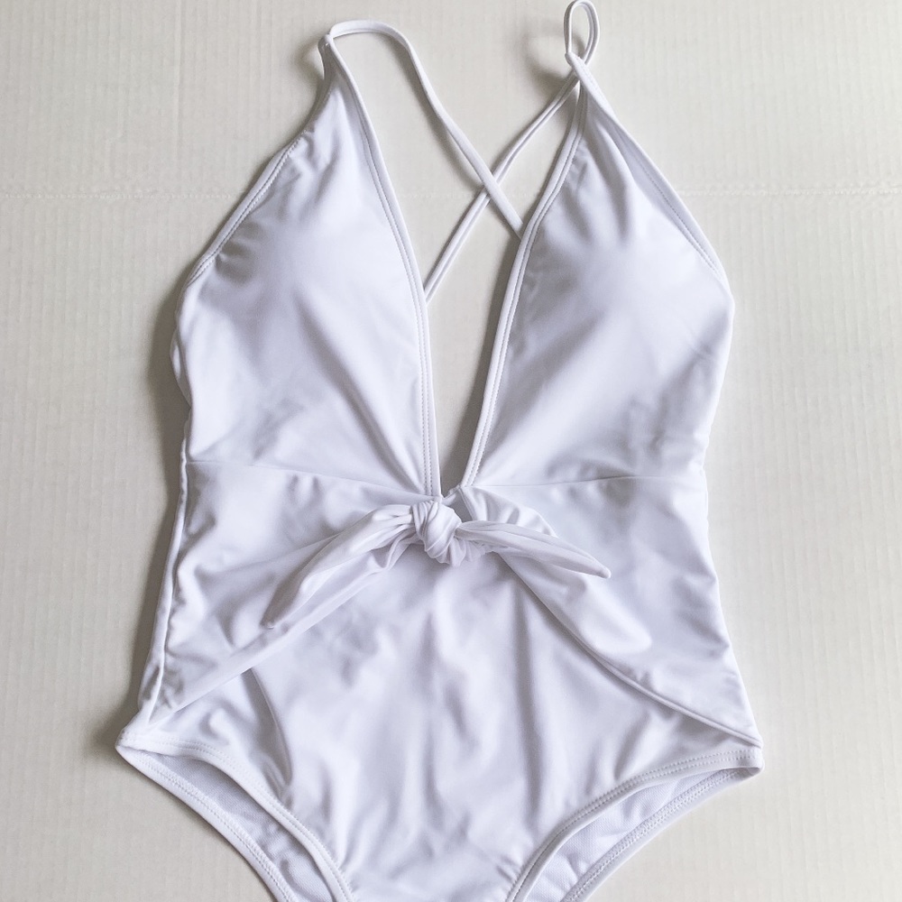 KHAMI SWIMWEAR - White one piece bathing suit, S
